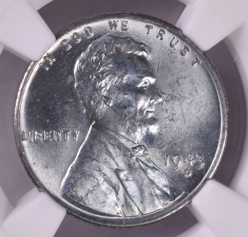 1943-D Steel Lincoln Wheat Cent - NGC MS62 - Nice Toner - JS 