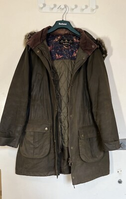 Women Barbour Tors Wax Parka Jacket Size 10 UK