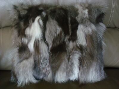 SILVER FOX FUR PILLOW 16'' BY 14'' throw cushion