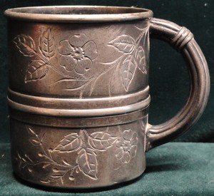 Antique 1890 Pairpoint Mfg. Co. Quadruple Plate Etched Design Cup Monogrammed