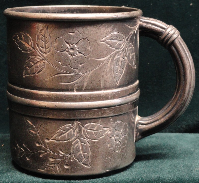 Antique 1890 Pairpoint Mfg. Co. Quadruple Plate Etched Design Cup Monogrammed
