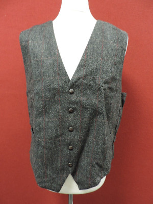 Mucros Weavers Full Back Weste dunkelgrau Fischgrät kariert XL TD7 VV 01