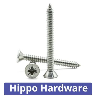 HIPPO HARDWARE Countersunk Chipboard Wood Tapping Screws A4 Marine Stainless 2.9mm 3.5mm 3.9mm