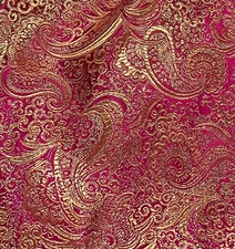 Fuchsia Pink Gold Paisley Metallic Brocade Fabric 60” Width Sold By The Yard