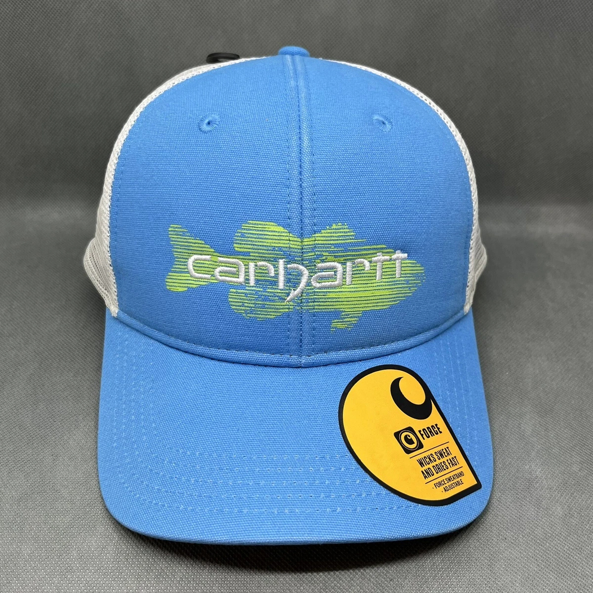 Carhartt Canvas Hat Mesh Back Fish Graphic Bass Cap Outdoor Fishing Blue  Green