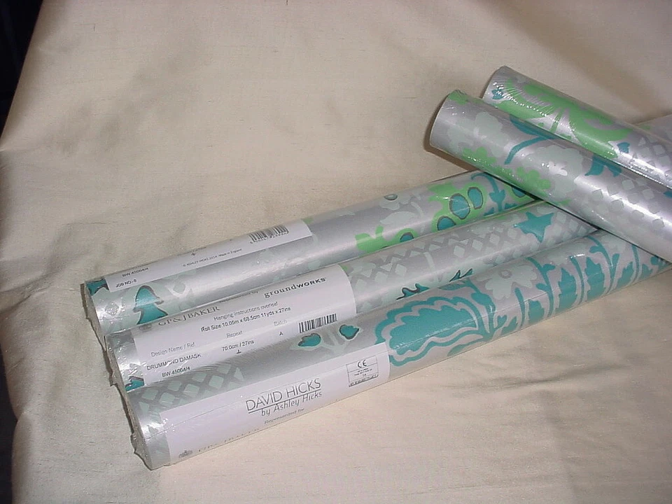 Papel pintado para revestimiento de pared Brunschwig & Fils BW45064 Drummond damasco plateado verde azulado Foto 4 de 4