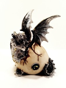 Silver And Black Baby Dragon Hatching From An Egg Collectible Figurine Ebay