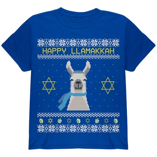 Llama Llamakkah Ugly Hanukkah Sweater Royal Toddler T-Shirt - 3T, Blue