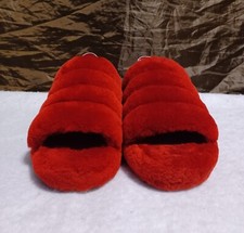 UGG Fluff Yeah Slides Ribbon Red Sheepskin Super Fluff Slippers Women US 8 EUC