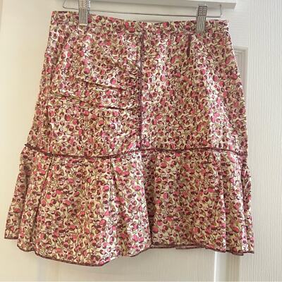 NINA RICCI   Paris  Pink Poppy Floral Linen Skirt 36| 4 Made in France