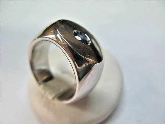 ANELLO FASCIA UOMO DONNA ZAFFIRO NATURALE TAGLIO OVALE LAVORAZIONE ARTIGIANA - Immagine 2 di 4