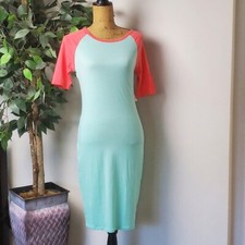 NEW LuLaRoe Julia Raglan Colorblock Dress Women's Size XS Teal Coral *