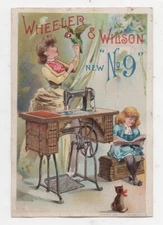1890s Trade Card Wheeler & Wilson Sewing Machines Lady holding Parrot & Child