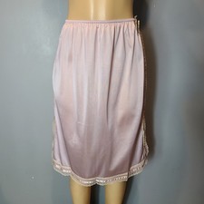 Vtg Hudsons Womens Half Slip Skirt Silky Nylon Pink Midi Lace Ribbon New Fairy