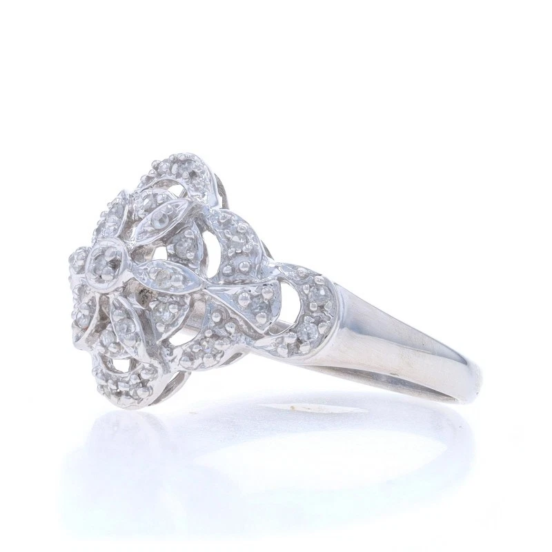 Anillo con racimo floral de diamantes de oro blanco - 14 k único .15 ctw Foto 3 de 4