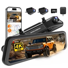 WOLFBOX G900 Tripro Bumper 12" 4K Mirror Dash Camera 3 Channel WiFi Night Vision