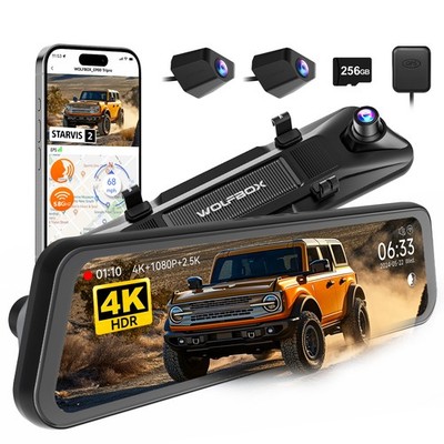 WOLFBOX G900 Tripro Bumper 12'' 4K Mirror Dash Camera 3 Channel WiFi Night Vision