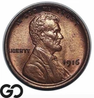 1916 Lincoln Cent Wheat Penny, Red Brown, Frosty Gem BU++ RB