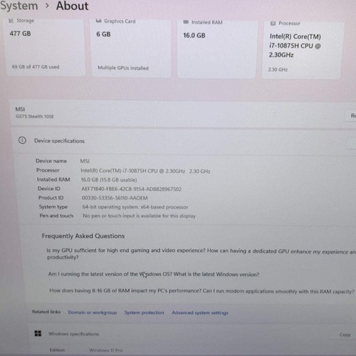 *Tasti rotti* MSI Gs75 Stealth 17,3" i7-10875H 16GB RAM 512GB SSD RTX 2060 - Foto 6 di 8