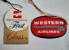 Western Airlines 2 Passenger Baggage Label Name Tags 1st Class + Old Logo