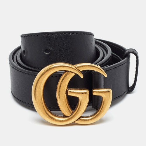 Gucci Double G 95 CM Slim Buckle Belt Black Leather