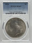 1924 P Peace Dollar PCGS MS65 Original White Frosty Luster With Nice Toning