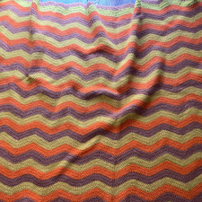 Vtg Crochet Blanket Chevron Zig Zag Orange Br...