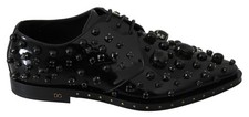 Dolce & Gabbana Black Leather Crystals Dress Broque Women's Shoes Authentic
