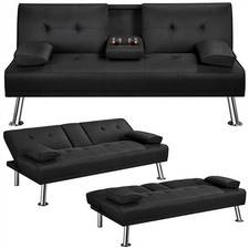Fabric Sofa Bed Convertible Futon Sofa Bed with 2 Throw Pillows Home Recliner b