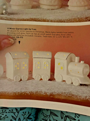 Avon 3Pc Ceramic Winter Express Light-Up Train Ea Piece Has a Off/on Switch 12''L