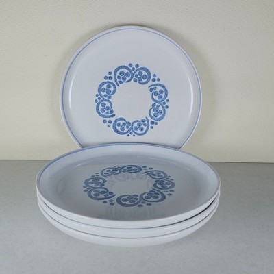 4 Denby -Langley 10 1/8  Dinner Plates English Blue Stoneware Rams Head