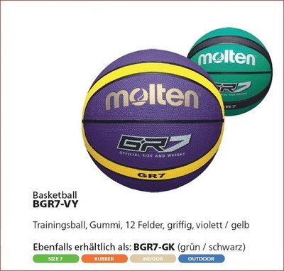 Molten Basketball BGR7 Indoor Outdoor Schule Training Rubber Mannschaft Gr.7 NEU