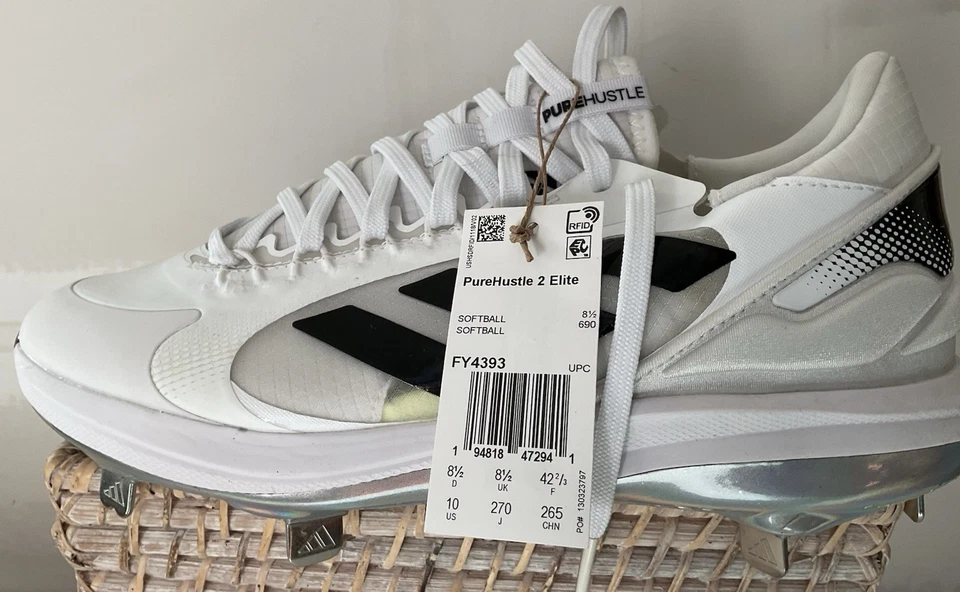 Adidas Women’s PureHustle 2 Elite Metal Cleats Size 10 White/black - Image 2 of 4