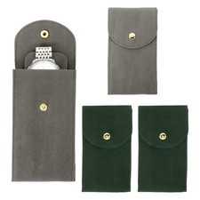 Velvet Watch Pouch, 4 Pack Velvet Watch Pouches with Snap Button Grey Green 