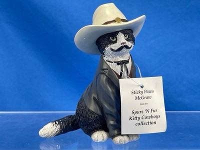 Hamilton Collection Spurs 'N Fur Kitty Cowboy Sticky Paws McGraw Figurine w/COA