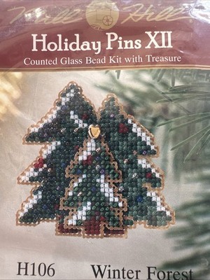 Mail Hill Holiday Pins XII Counted Glass Bead Kit Winter Forest