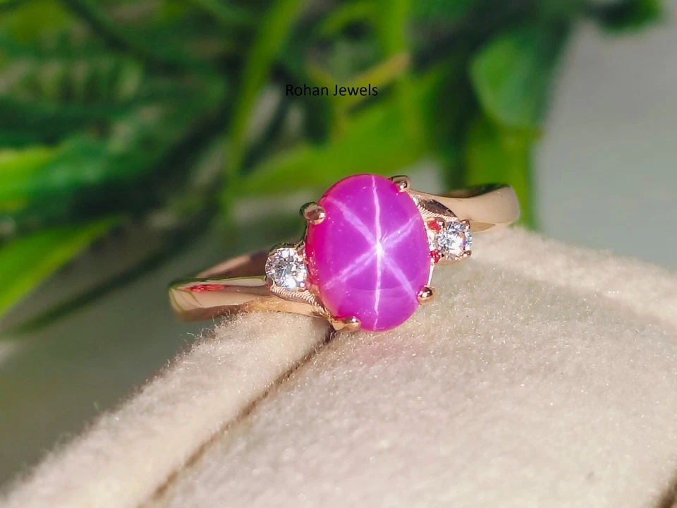 Pink Lindy Star Sapphire Ring 14k Gold Ring Lab Created Handmade Ring Gift Ring - Image 4 of 4