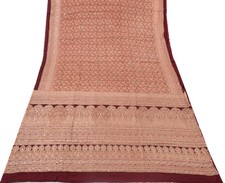 Sushila Vintage Maroon Saree Pure Silk Printed  Embroidered Floral Sari Fabric