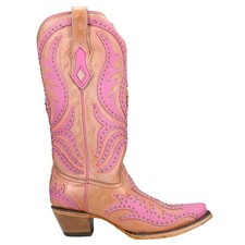Corral Boots Glow In The Dark Embroidered Snip Toe Pull On Cowboy Womens Pink C