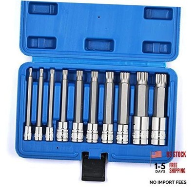 10 Piece Spline Tip Bit Socket Set - M-Type, S2 and Cr-V - Extra Long 4'' Length