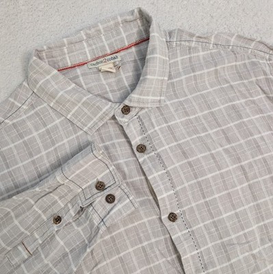 Carbon 2 Cobalt Button Down Shirt Men s XL Gray Plaid Linen Blend
