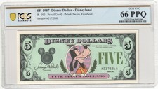 1987 R-003 $5 Disney Dollar Proud Goofy/Mark Twain Riverboat PCGS Graded 66 PPQ