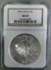 NGC MS 69 2001 Eagle S $1 Silver Dollar 1 oz. Fine Silver Liberty USA