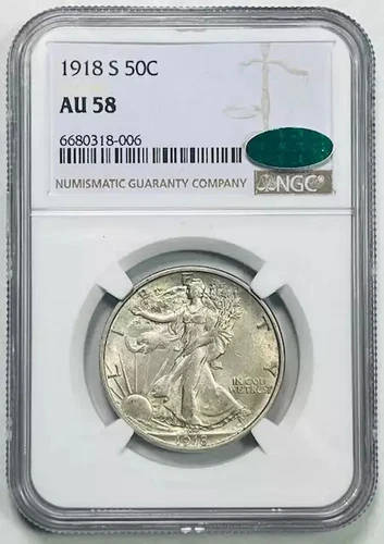 1918 S Walking Liberty Half Dollar NGC AU-58 CAC