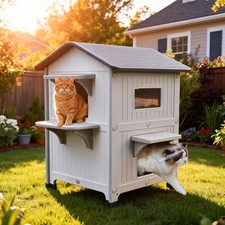Rockever Plastic Insulated Outdoor Cat House with Escape Door, 2 Story Waterp...