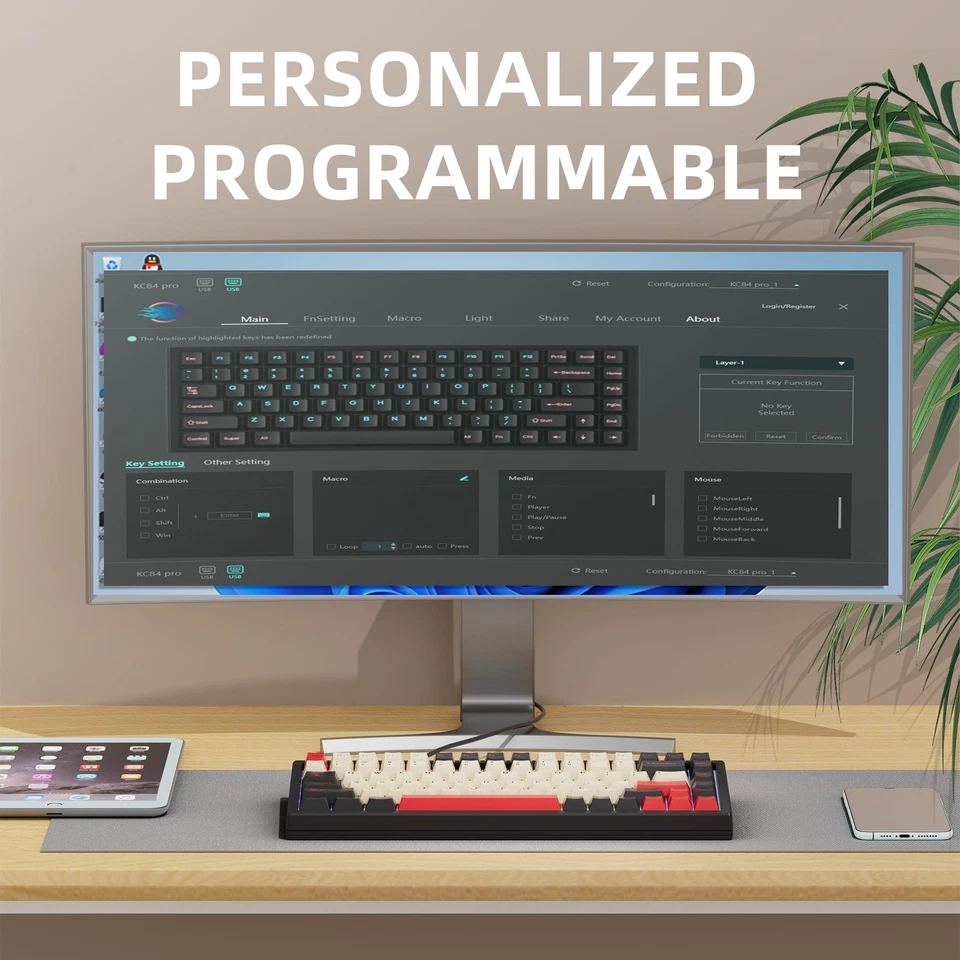 75% Wireless Gaming Keyboard RGB Triple Mode Hot Swappable Red 84Key - Image 4 of 4