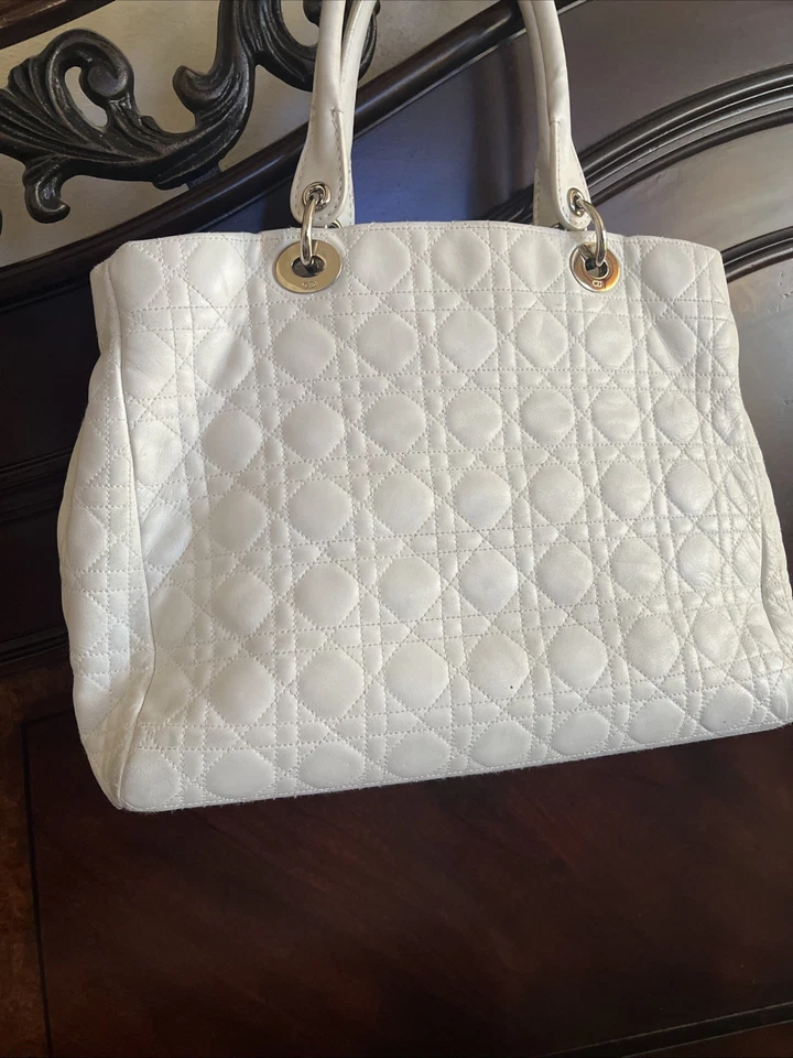 White Dior Cannage Tote Bag - Image 2 of 4