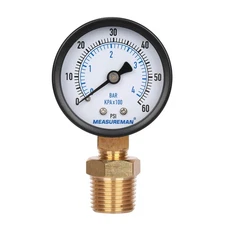Measureman 2" Well Pump Pressure Gauge, 0-60psi/bar, 1/4" 2" 0-60 psi 