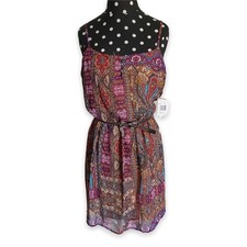 Love Reign Juniors Dress Size S Rust Burgundy Paisley Print Tank Belt Boho NEW
