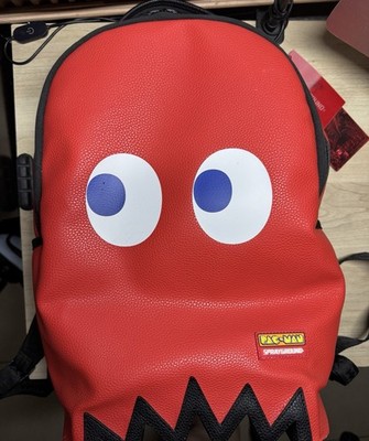 Sprayground Pac-Man Blinky Mini Backpack Faux Leather Red Zip Pockets